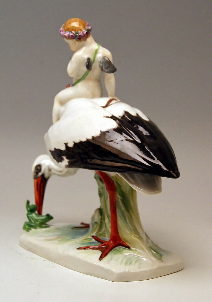 MEISSEN マイセン FIGUR STORCH FROSCH AMORETTE M. WIEGAND STORK FROG CUPID MNR:Y171