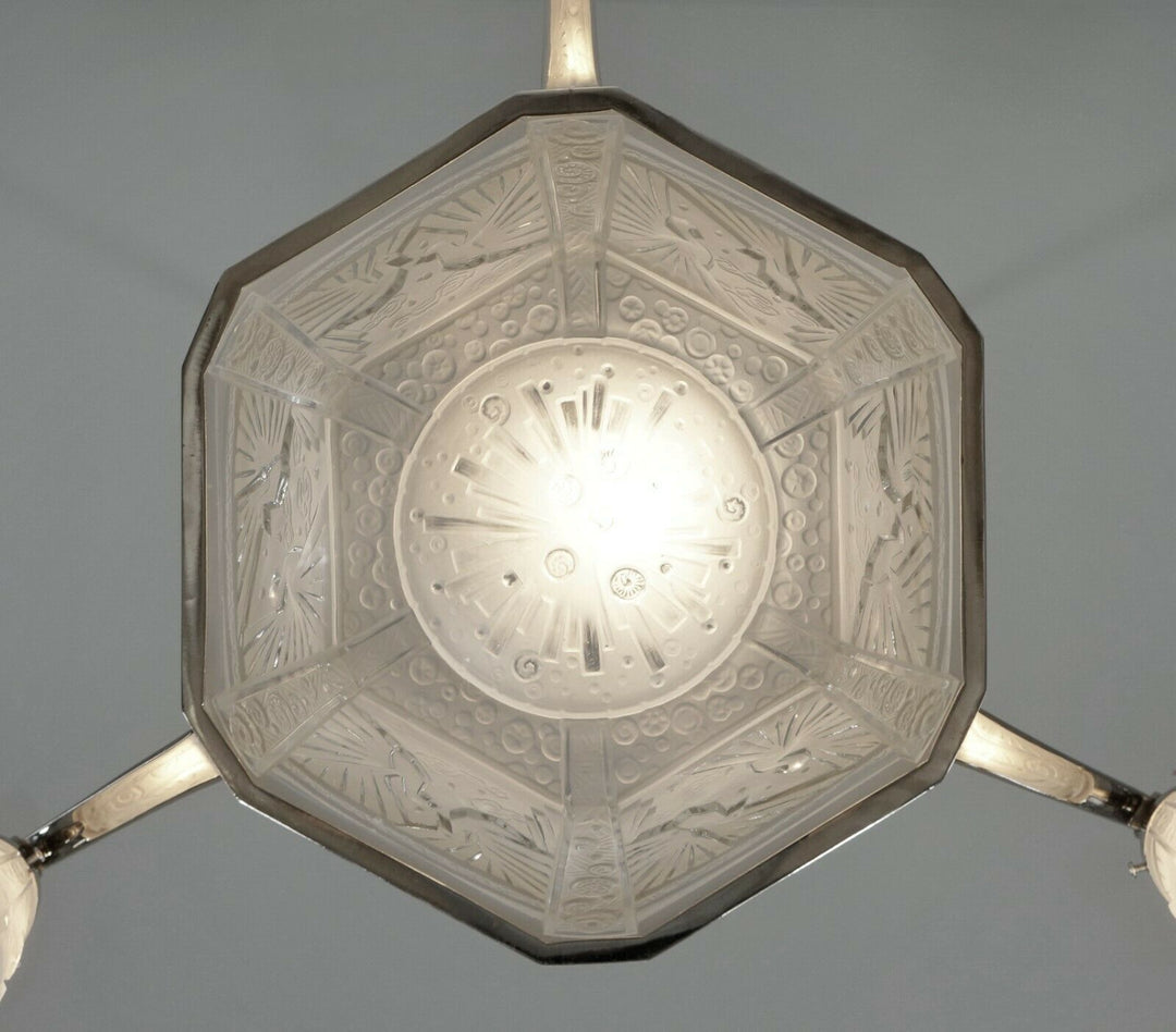FRENCH 1930 ART DECO peacock CHANDELIER BY MULLER FRERES ..... bronze