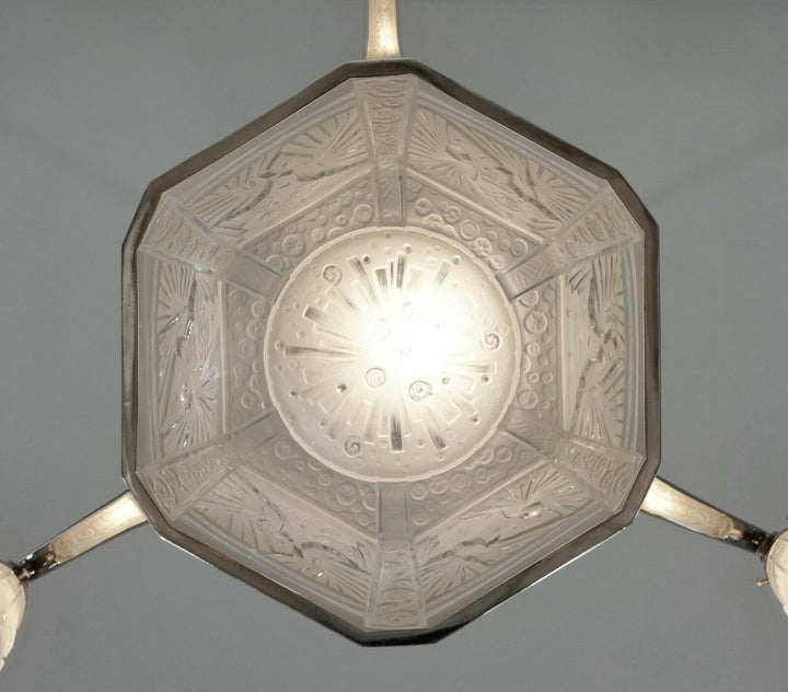 FRENCH 1930 ART DECO peacock CHANDELIER BY MULLER FRERES ..... bronze