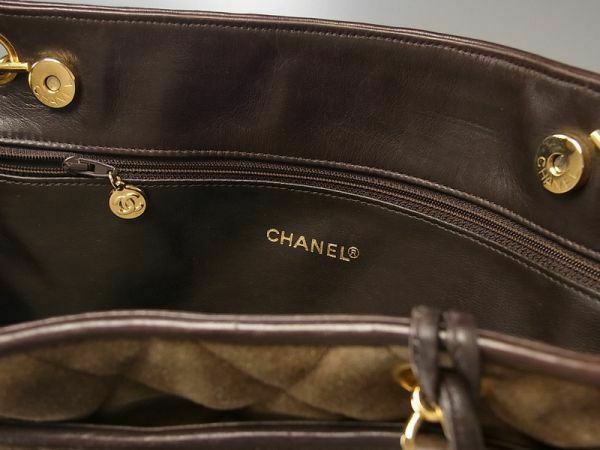 AUTH CHANEL Brown Gold Suede TOTE SHOULDER BAG