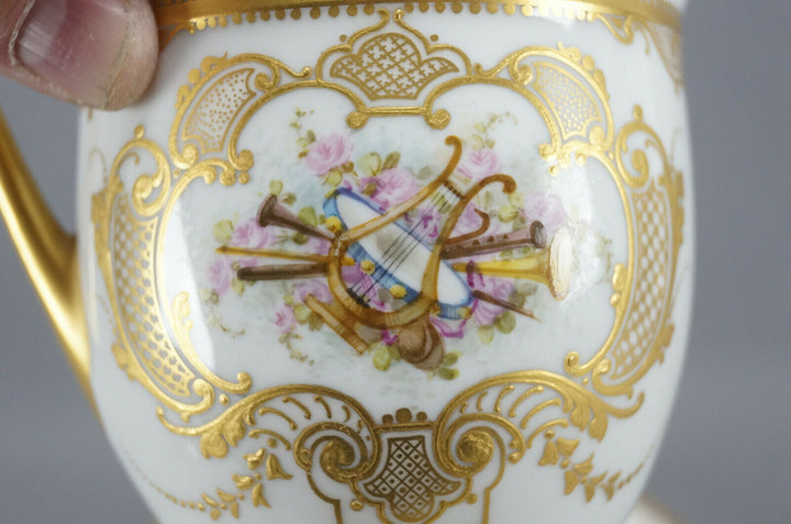 Sevres Hand Painted Courting Couple & Raised Gold Oversized Cup & Saucer C. 1889