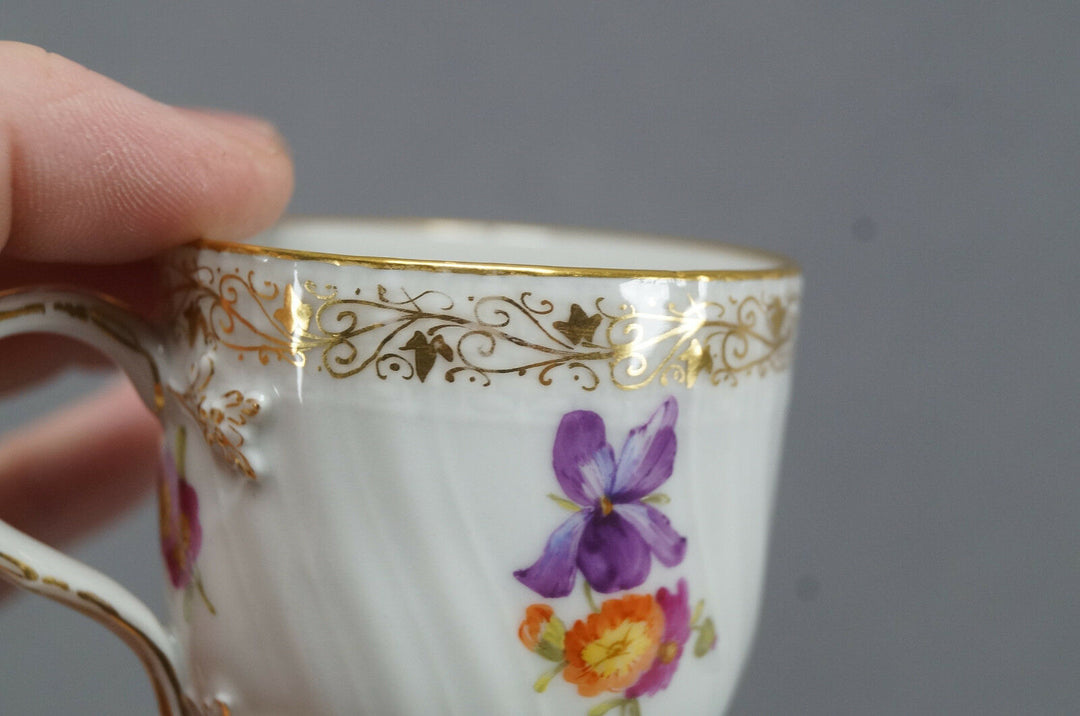 KPM Berlin Hand Painted Floral & Gold Demitasse Cup & Saucer Circa 1870 - 1945