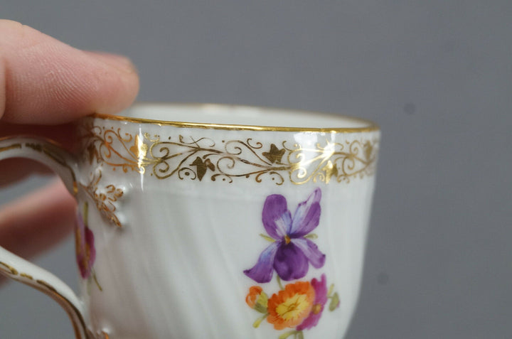 KPM Berlin Hand Painted Floral & Gold Demitasse Cup & Saucer Circa 1870 - 1945