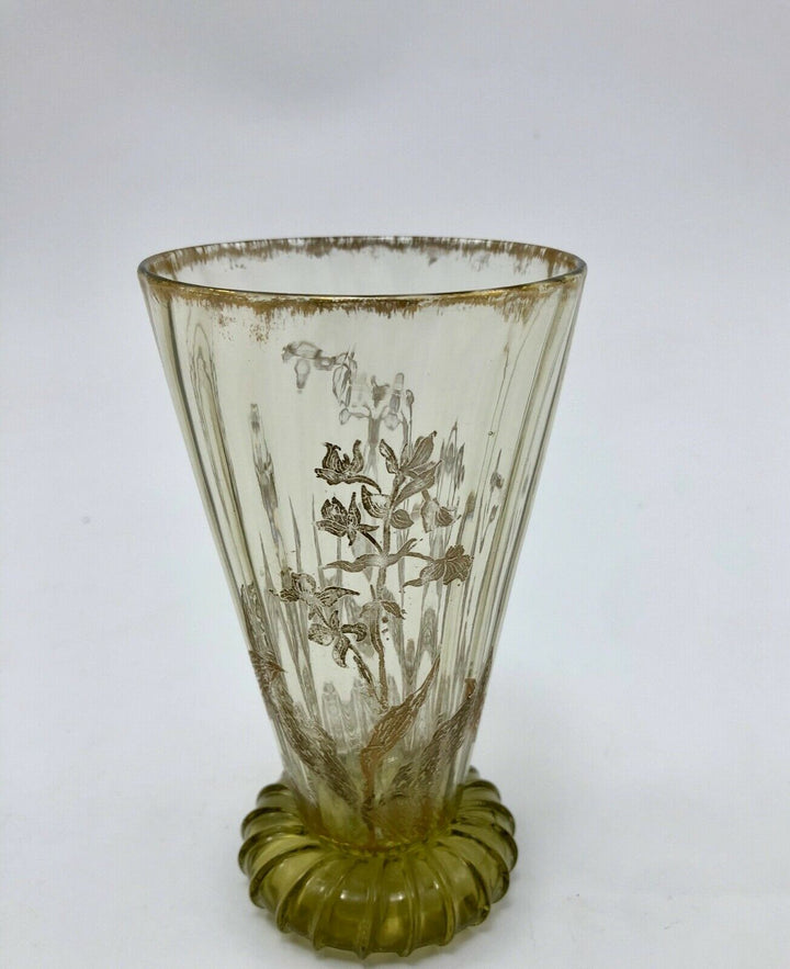 VERRE A VIN AMBRE CRISTALLERIE EMILE GALLE NANCY DECOR FLORAL ART NOUVEAU Z375