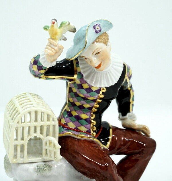 マイセン人形(MEISSEN) 「鳥と猫とアルルカン」