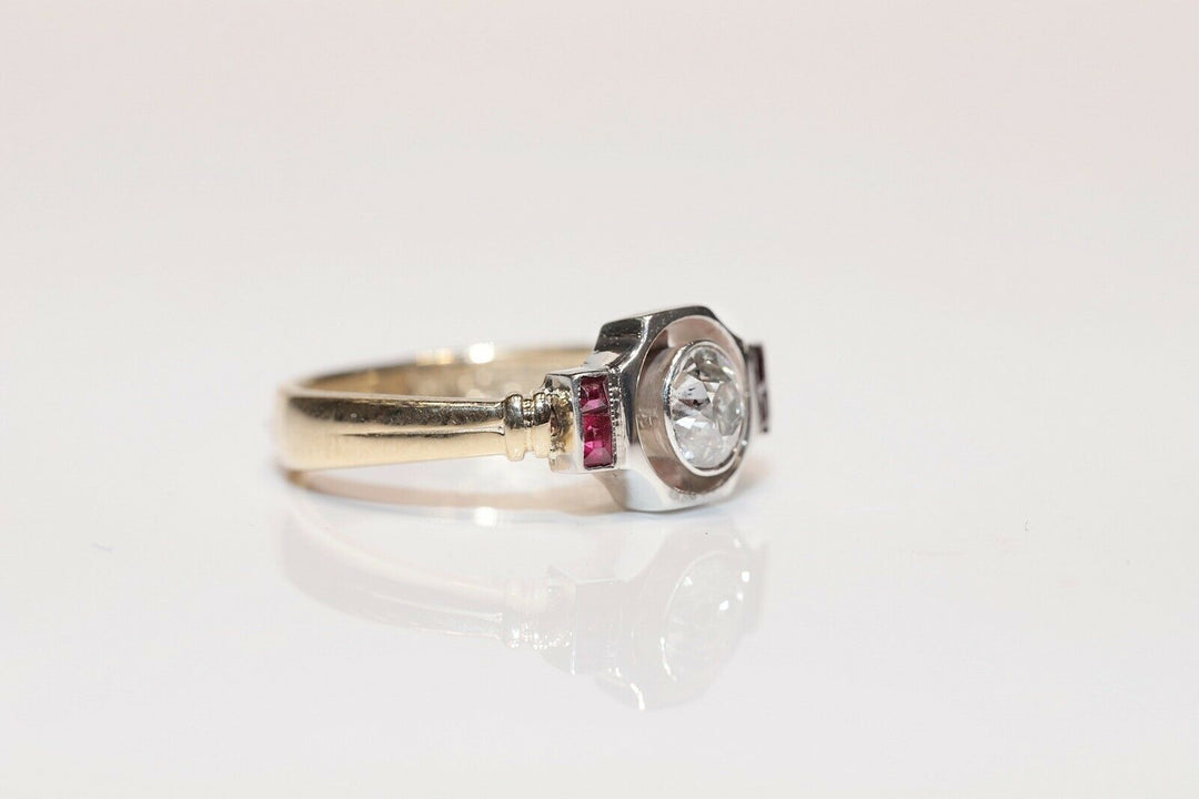 アンティーク アールデコ 14K ナチュラルダイヤモンドとルビーのリング
