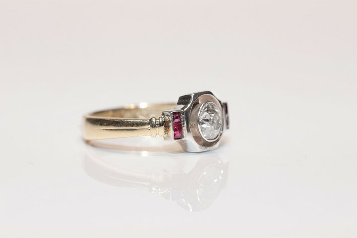 アンティーク アールデコ 14K ナチュラルダイヤモンドとルビーのリング