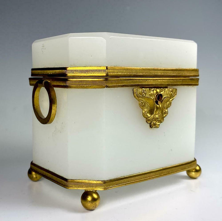 Opulent Antique French White Opaline, Dore Bronze Sugar Caddy, c.1810-30 Box