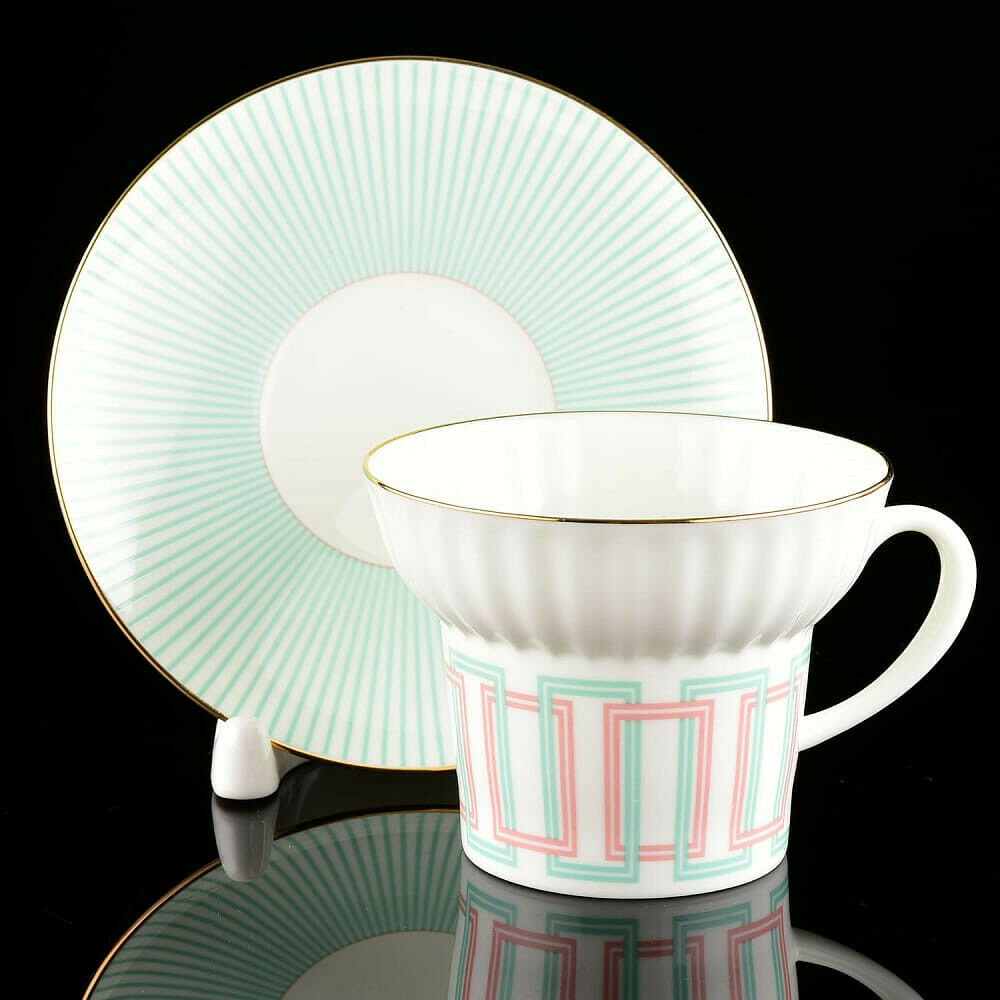 Imperial Porcelain Teacup & Saucer, Geometry #4 Pattern, LOMONOSOV, LFZ