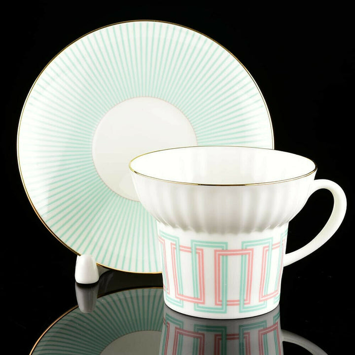 Imperial Porcelain Teacup & Saucer, Geometry #4 Pattern, LOMONOSOV, LFZ