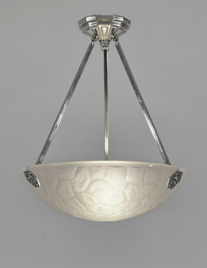 NOVERDY : FRENCH 1930 ART DECO PENDANT LAMP . chandelier muller degué era France