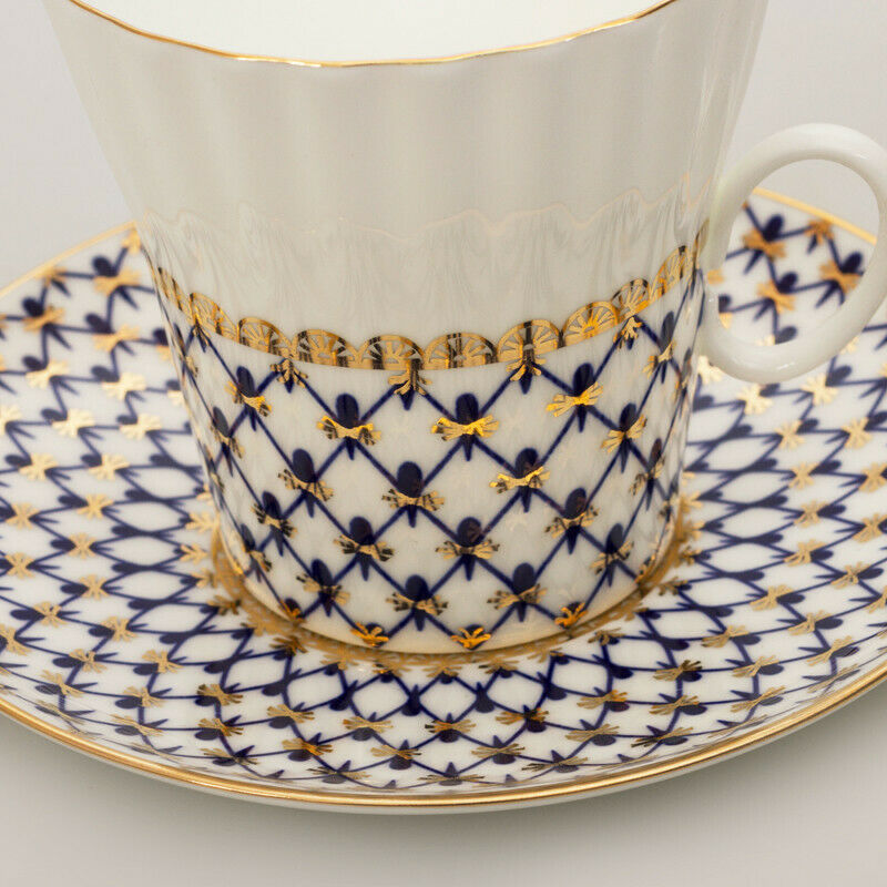 Dandelion Cobalt Net Coffee Cup & Saucer Imperial Porcelain Lomonosov Bone China