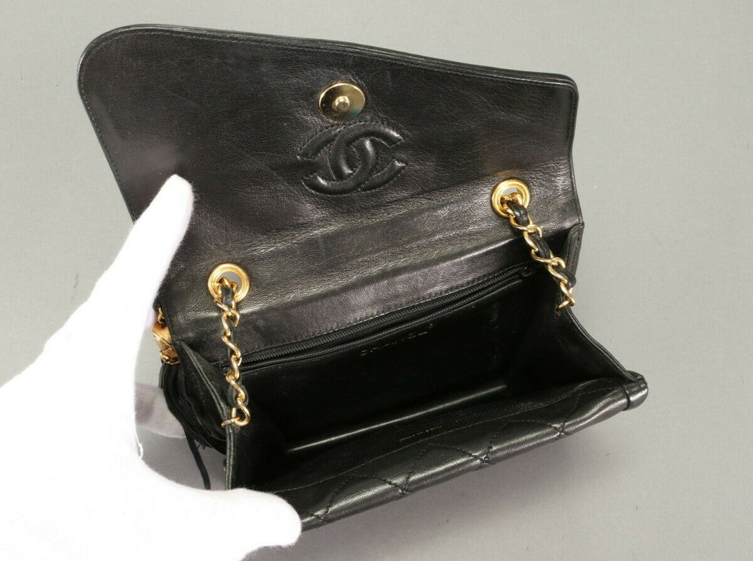 AUTH CHANEL BLACK CLASSIC LAMBSKIN SHOULDER BAG