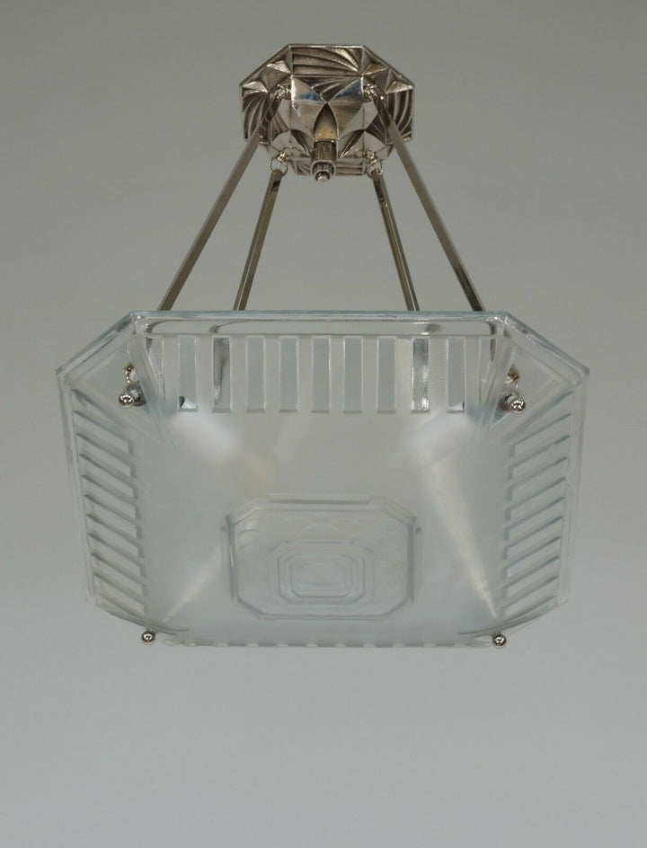 MULLER FRERES & A.BLOCH : FRENCH 1930 ART DECO PENDANT CHANDELIER .. lamp France