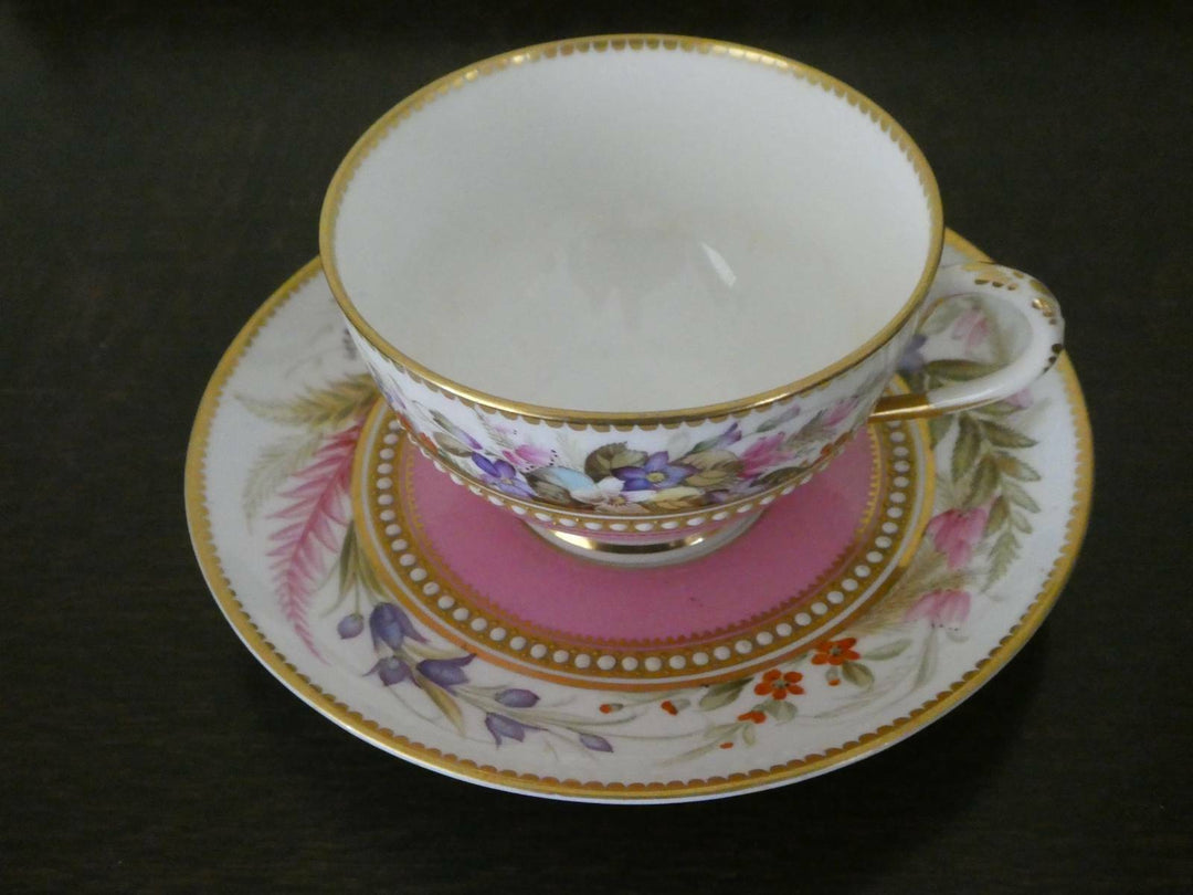 Antique Royal Worcester Hand Painted Cup and Saucer 1879c