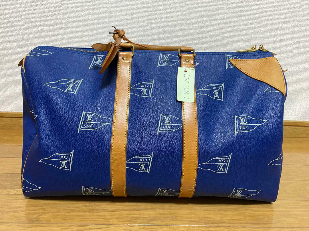 LOUIS VUITTON KEEPALL 45 BAG CUP 1992 BLUE LEATHER VINTAGE Boston LV2