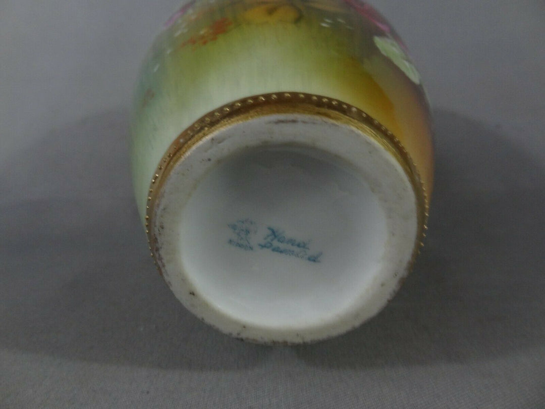 オールドノリタケ　水辺にピンクローズの花瓶