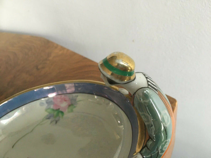 Rare art deco 1930s Noritake Two Sisters Flapper Girls porcelain bowl Green mark