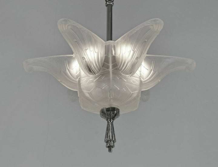 HANOTS : French 1930 art deco pendant chandelier .. lamp muller degué era France