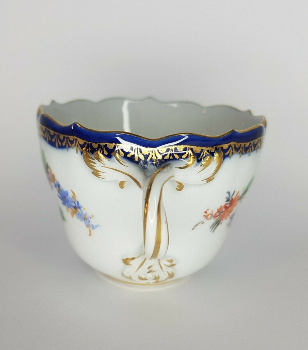 Meissen Coffee Cup & Saucer Bouquet Cobalt Gilt edge Pfeiffer Period