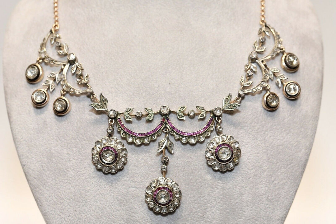 アンティーク オスマン 8K ナチュラルダイヤモンドとルビーのネックレス