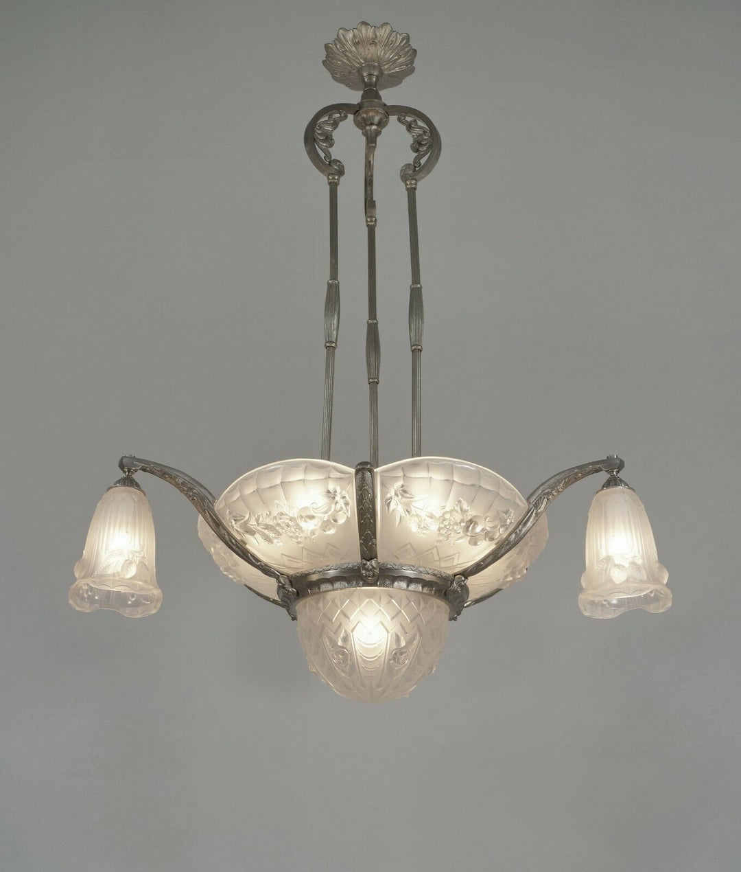 P. GILLES : LARGE FRENCH ART DECO CHANDELIER 1930 ..... lamp lustre muller era