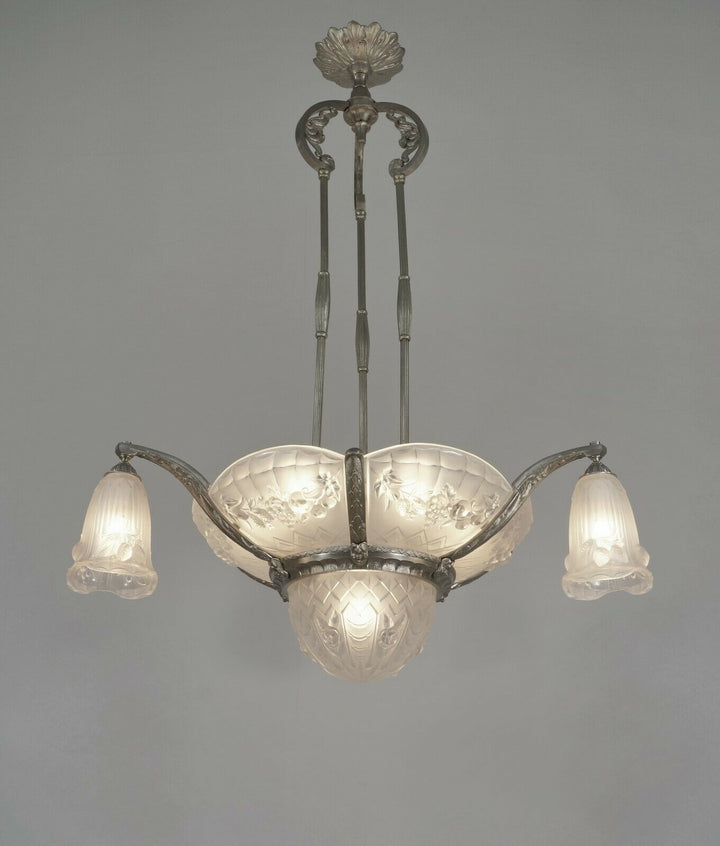 P. GILLES : LARGE FRENCH ART DECO CHANDELIER 1930 ..... lamp lustre muller era