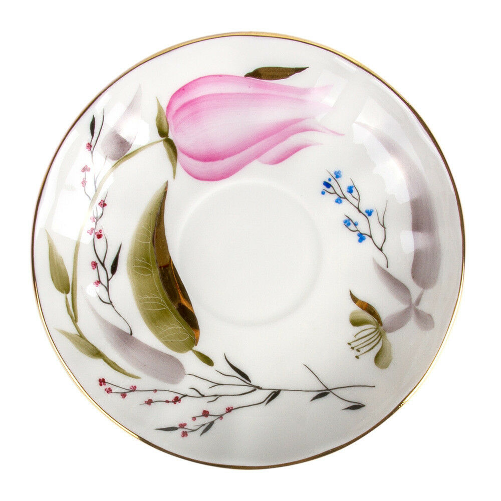 8.5 fl oz Teacup & Saucer by Imperial Porcelain IFZ LFZ Pink Tulips Lomonosov