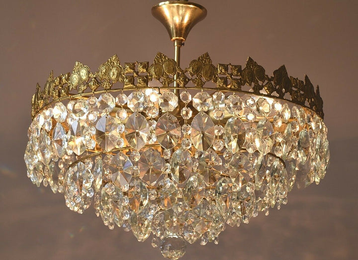 Low Ceiling / Flush Crystal Chandelier, Antique Hanging lighting Vintage Pendant