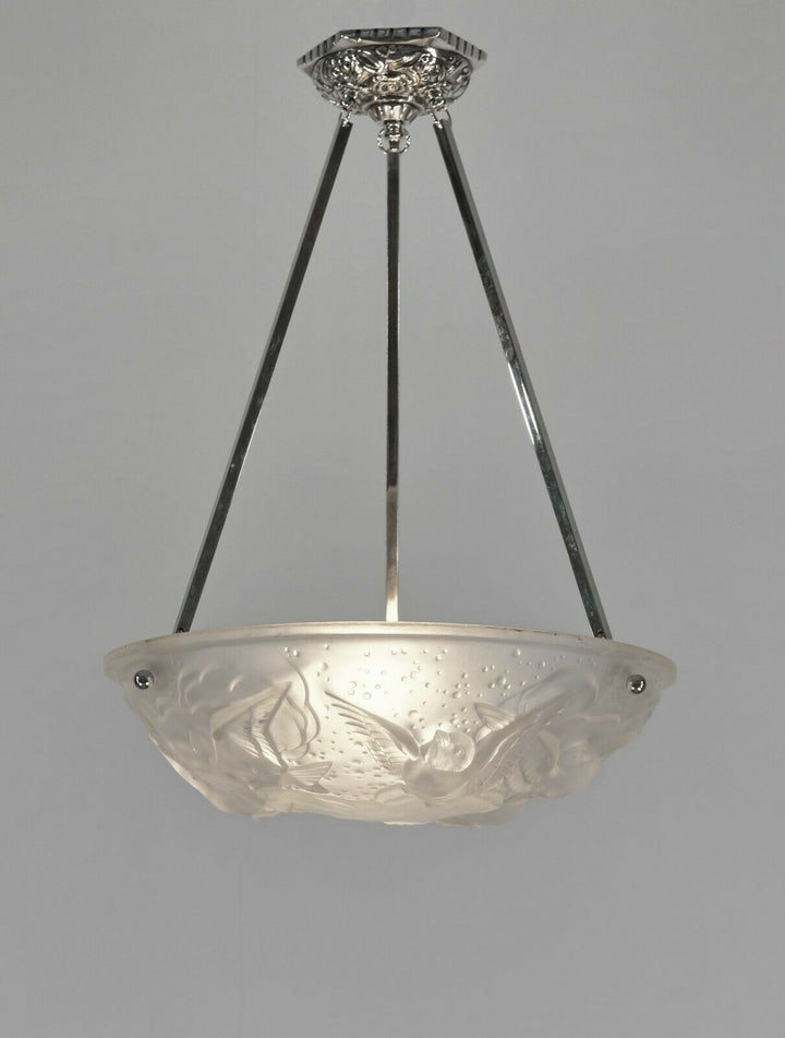 MULLER FRERES : FRENCH 1930 ART DECO PENDANT CHANDELIER . lamp France degue era