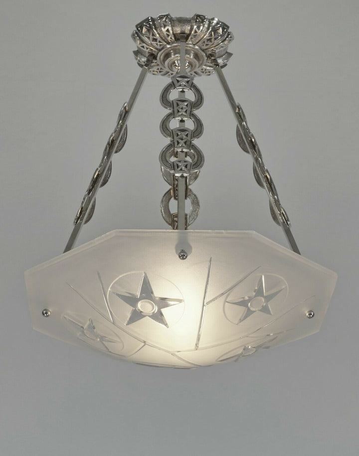 DEGUE : LARGE FRENCH 1930 ART DECO PENDANT CHANDELIER ... lustre lamp muller era