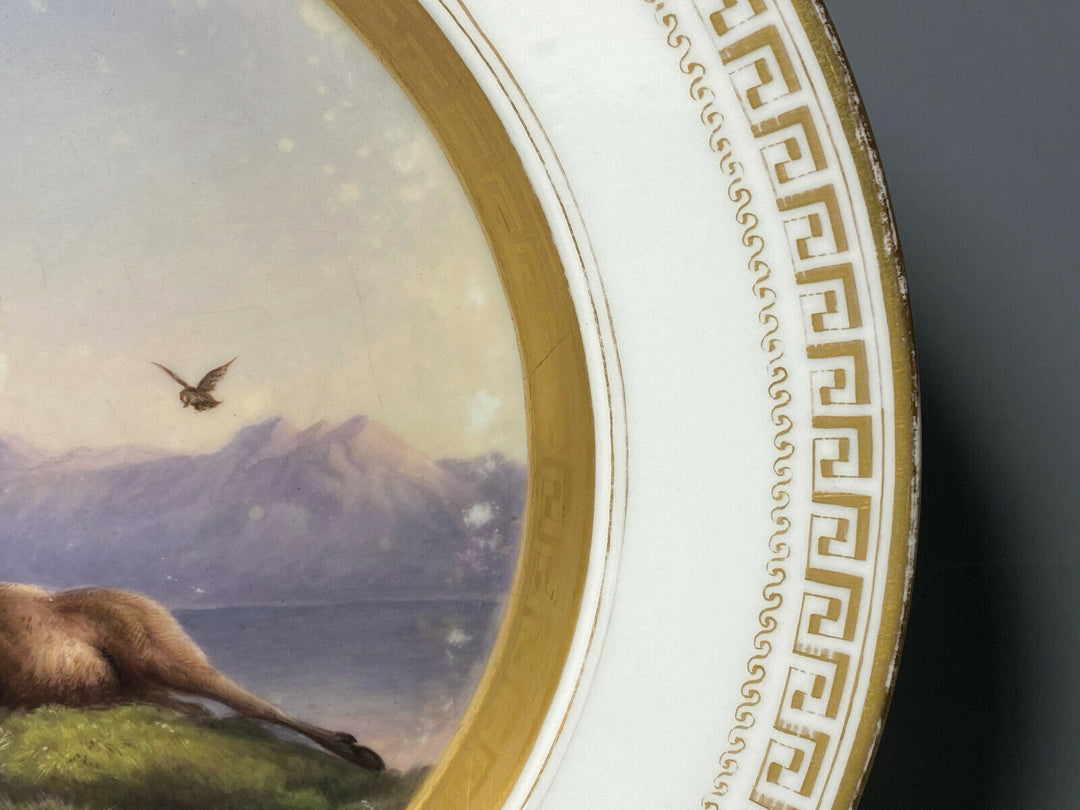 KPM BERLIN TELLER JAGDMOTIV WILDMALEREI HIRSCHE FUCHS LANDSCHAFT 1.WAHL UM 1849