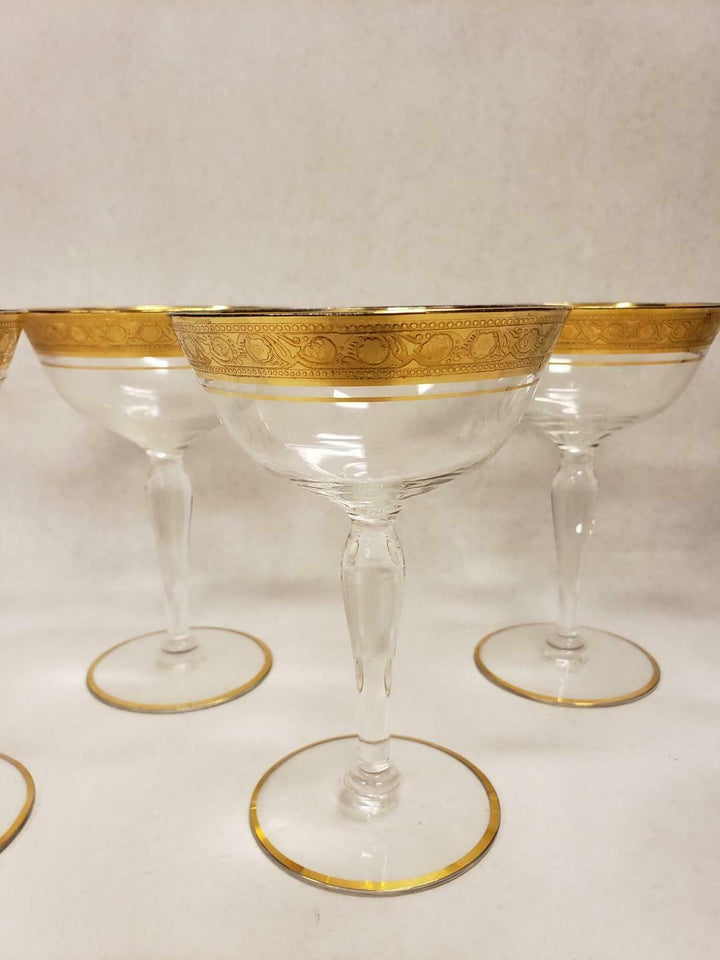 Set of 7 Vintage Champagne Tall Sherbert Glastonbury Lotus Minton Crystal Glass