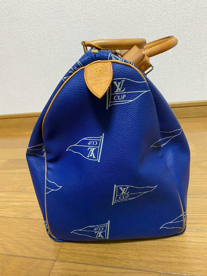 LOUIS VUITTON KEEPALL 45 BAG CUP 1992 BLUE LEATHER VINTAGE Boston LV2