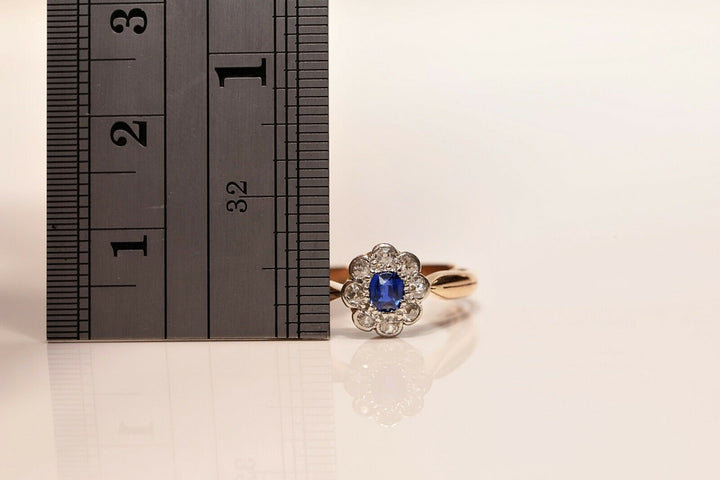 アンティーク オリジナル ヴィクトリアン 14K ナチュラルダイヤモンドとサファイアのリング