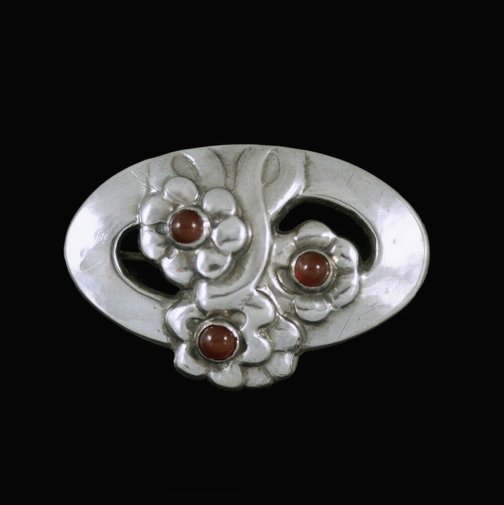 Georg Jensen. 826S Silver Brooch #41 with Garnet - 1904-1908 Hallmarks