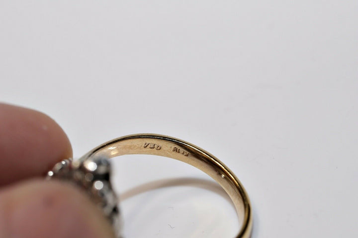 アンティーク ヴィクトリアン 18K ナチュラルローズカットダイヤモンドとエメラルドのナヴェットリング