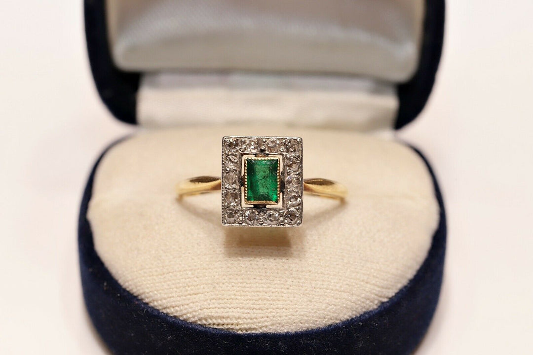 アンティーク ヴィクトリアン 18K ナチュラルダイヤモンドとエメラルドのリング