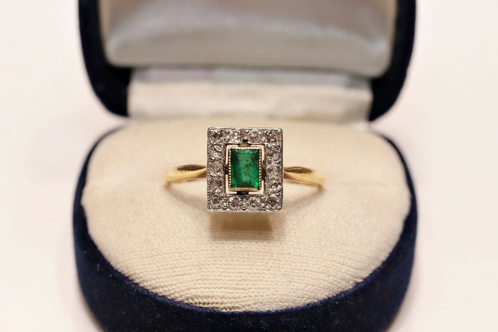 アンティーク ヴィクトリアン 18K ナチュラルダイヤモンドとエメラルドのリング