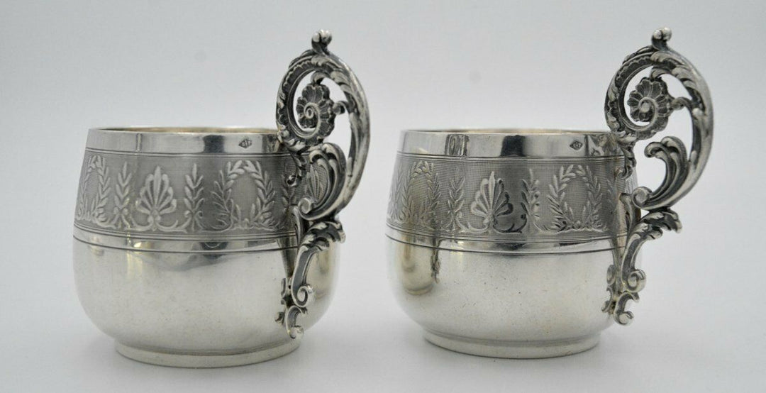 ピュイフォルカ、1900年代アンティークのオリジナル950銀ペアカップ&ソーサー、299g