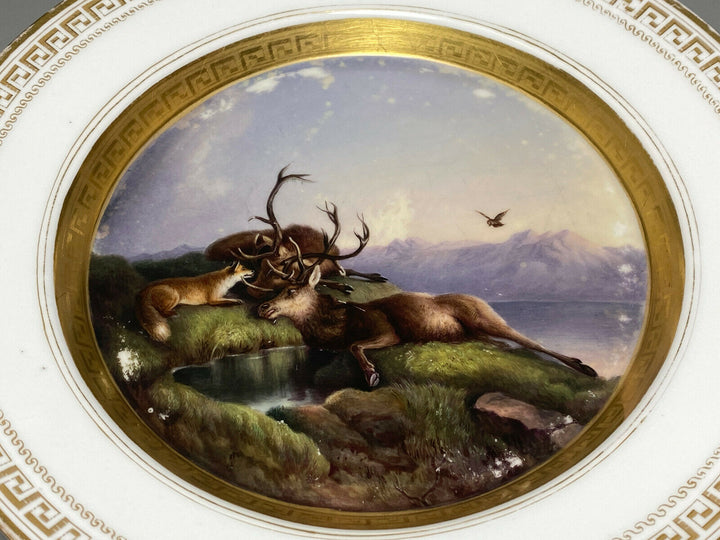 KPM BERLIN TELLER JAGDMOTIV WILDMALEREI HIRSCHE FUCHS LANDSCHAFT 1.WAHL UM 1849
