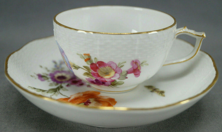 KPM Berlin Hand Painted Dresden Floral Butterfly & Gold Tea Cup & Saucer H
