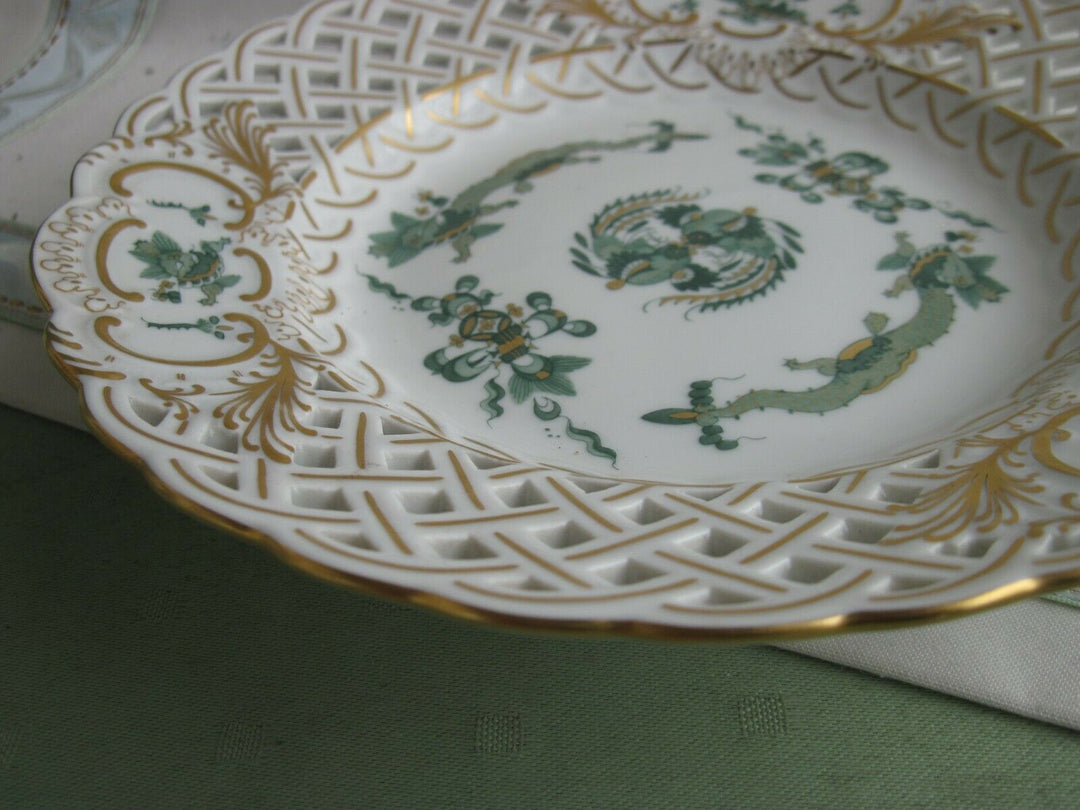 マイセン(Meissen)、透かし皿、ドラゴン、グリーン、1級品