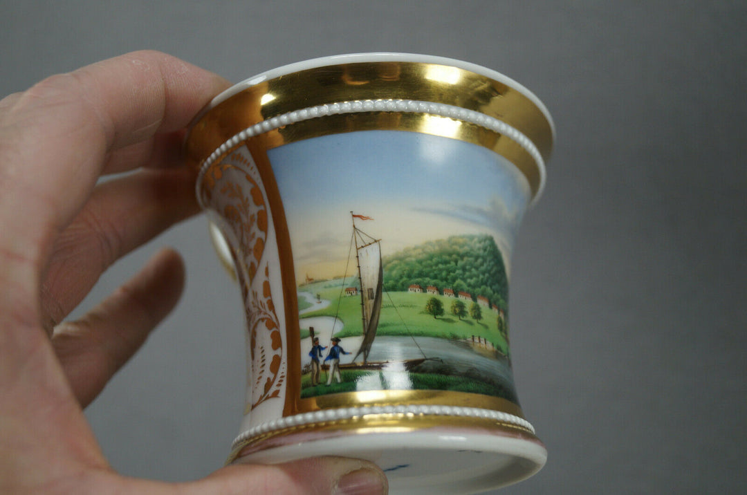 KPM Berlin Hand Painted Fuchshofen Scene & Gold Empire Form Cup C. 1820-1830s
