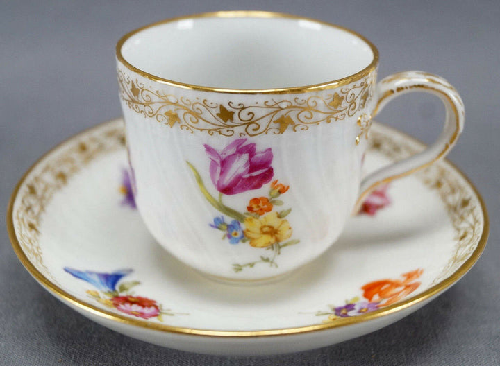 KPM Berlin Hand Painted Floral & Gold Demitasse Cup & Saucer Circa 1870 - 1945