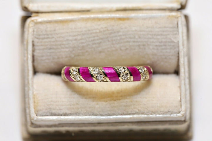オリジナル 14K ナチュラルダイヤモンドとエナメルのリング