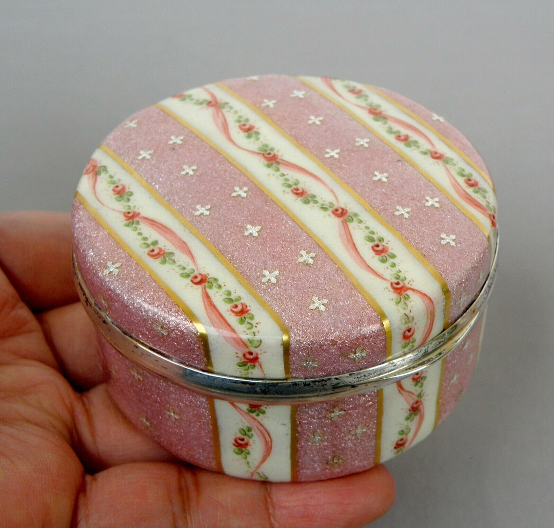 French Sterling Silver Antique Large Enamel Box Fabulous Decor