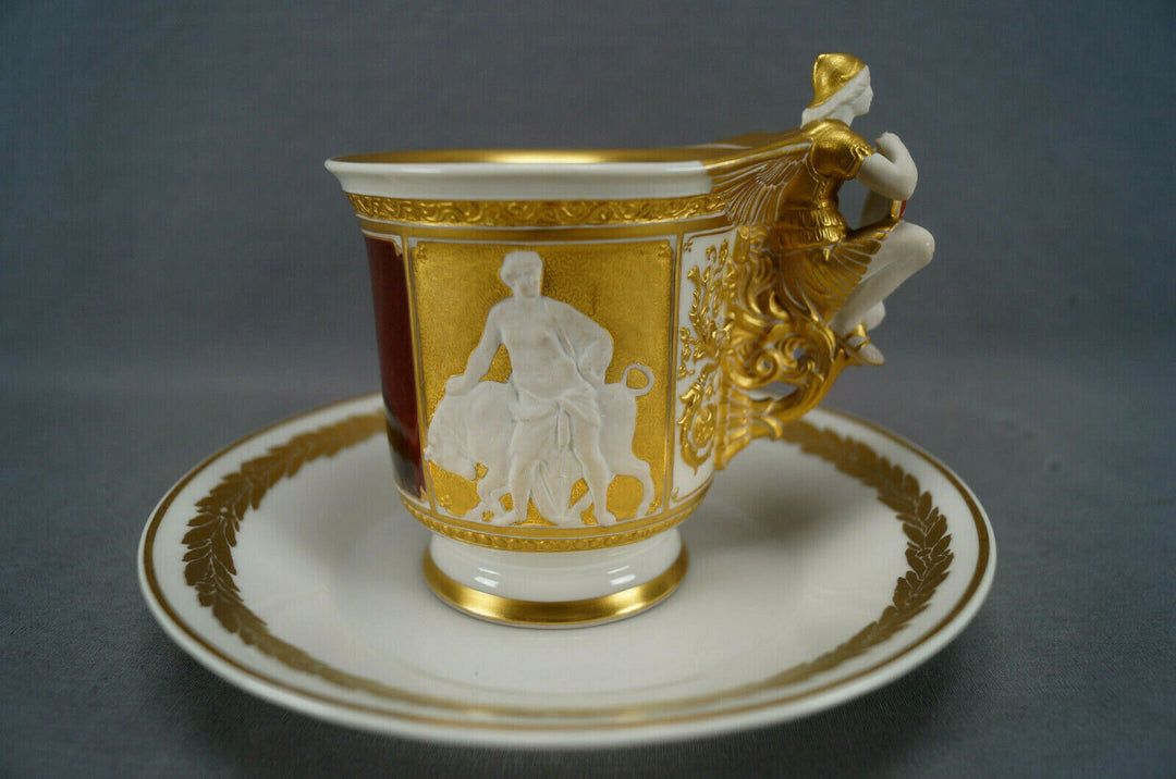 KPM Berlin Hand Painted WWI Wilhelm II Portrait Figural Wing Handle Cup & Saucer