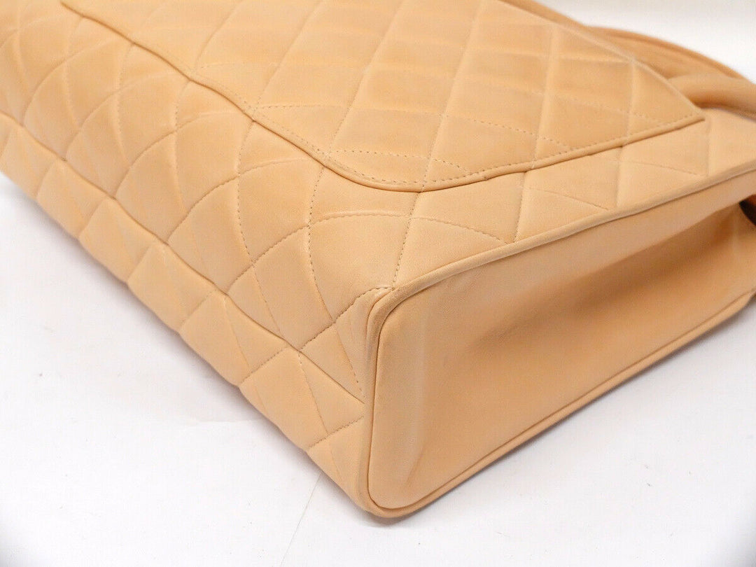 AUTH CHANEL BEIGE Quilted Lamb skin Leather Gold Medallion