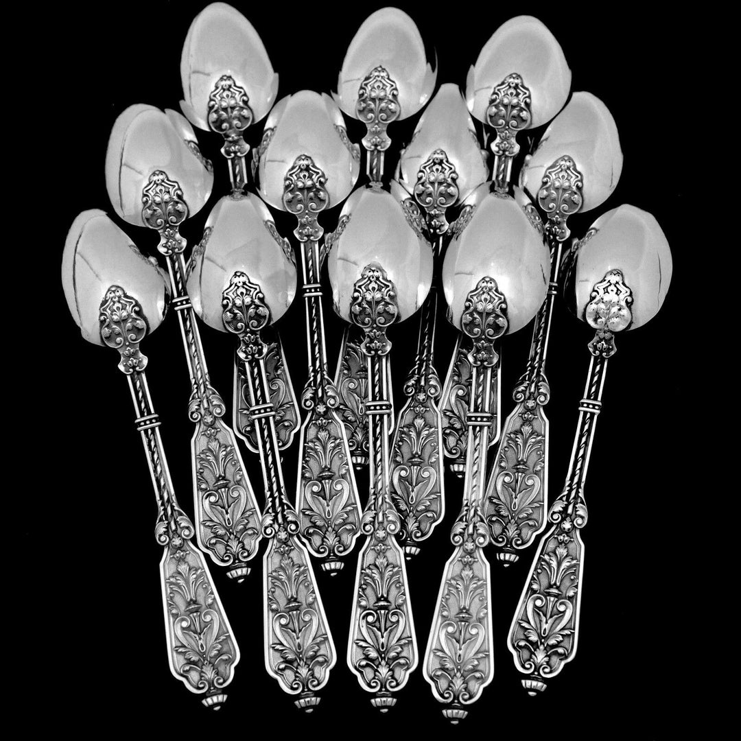 Puiforcat Rare French Sterling Silver Tea Spoons Set, Original Box, Renaissance